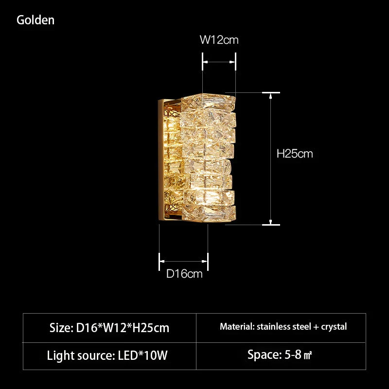 Chloe's - 3 Color Temperature Wall Lamp Crystal K9 LED Wall Light Chrome Gold Indoor Bright Wall Sconce for Living/Dining/Bed Room Hotel
