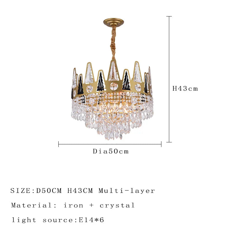 Elegant French Pastoral Golden Crystal Chandelier - Perfect for Living Rooms, Dining Rooms, Bedrooms, and Entrances