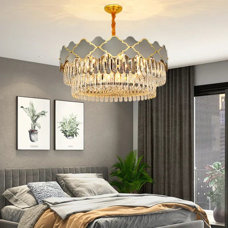 Postmodern Light Stainless Steel Crystal Chandelier - Starry Sky Illumination for Living, Dining, and Bedroom Ambiance