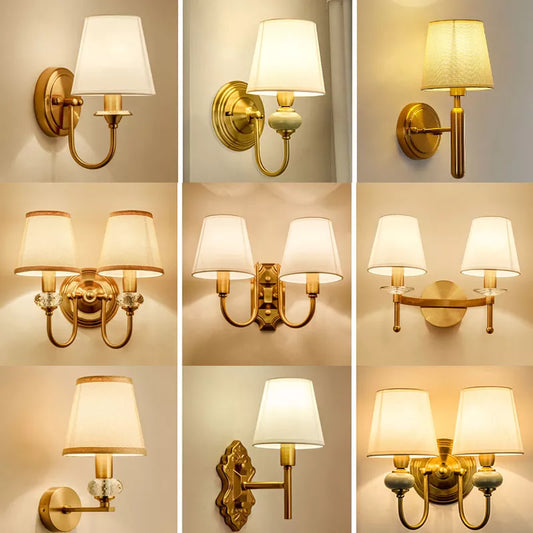 Grace - vintage lamp American rural retro decoration lamps and bedroom E14 Bulb corridor of the corridor simple cloth cover wall lamp