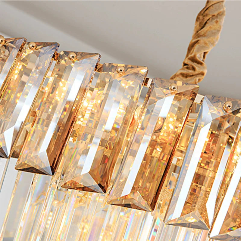 Large Modern Crystal Chandelier For Staircase Luxury Amber Smoky Gray Home Decor Hanging Light Fixture Long Hall Lobby Led  Lamp