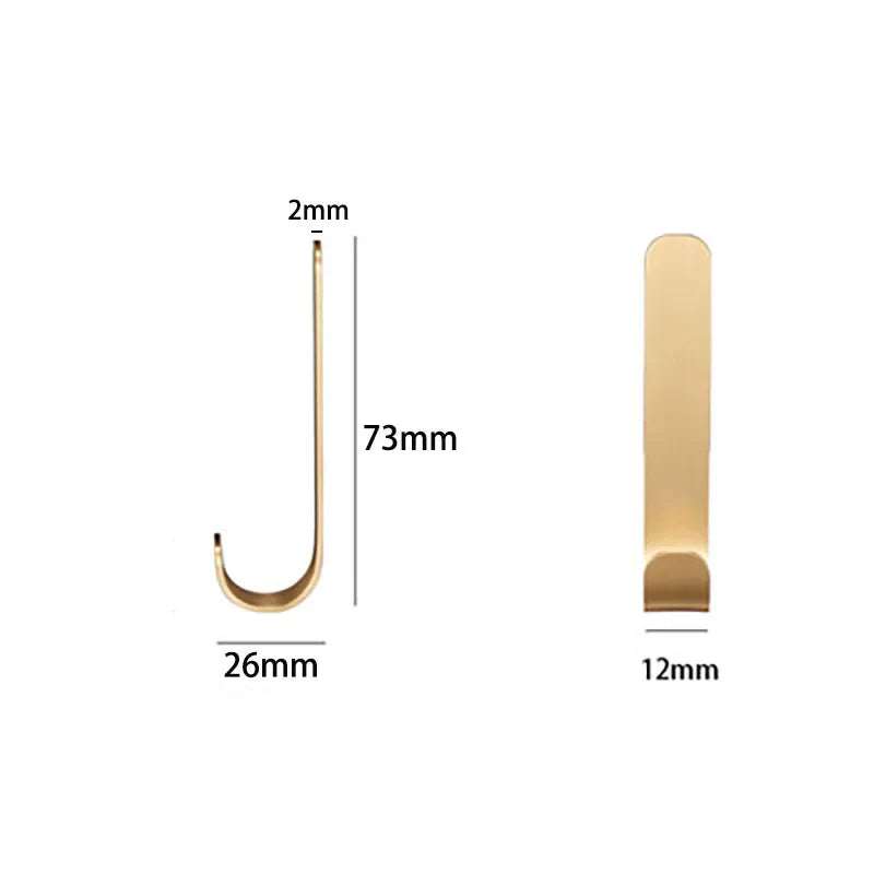 2pcs Brass Wall Hooks – Nail-Free Gold Adhesive Hangers for Towels, Bags, and Clothes