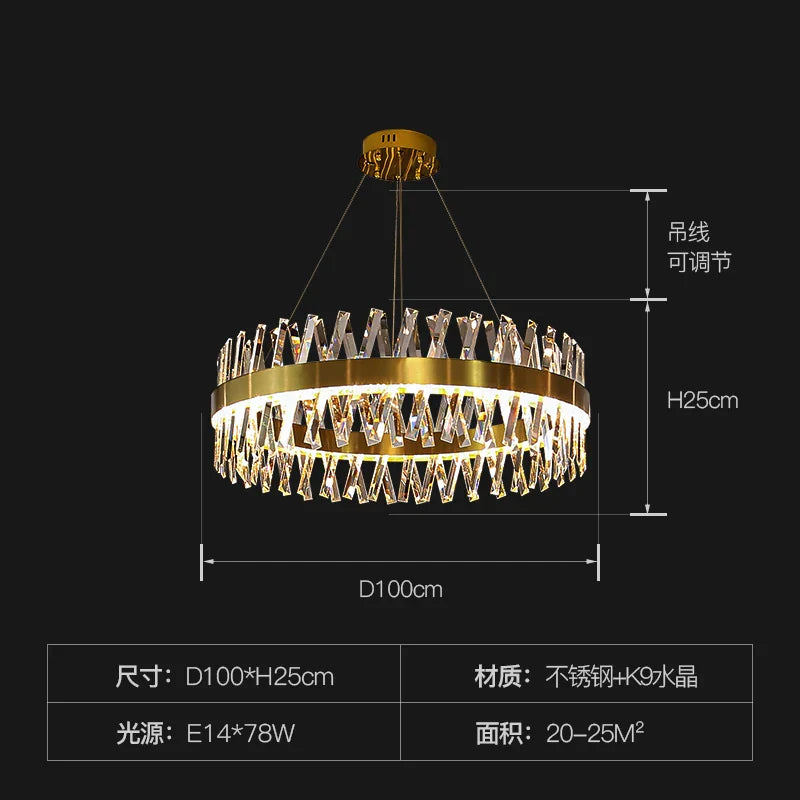 Luxury Crystal LED Chandelier - High-Quality K9 Ceiling Lighting Fixture for Elegant Living Rooms and Dining Spaces