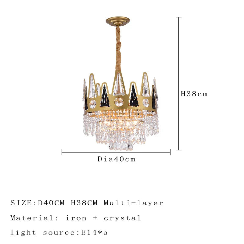 Elegant French Pastoral Golden Crystal Chandelier - Perfect for Living Rooms, Dining Rooms, Bedrooms, and Entrances