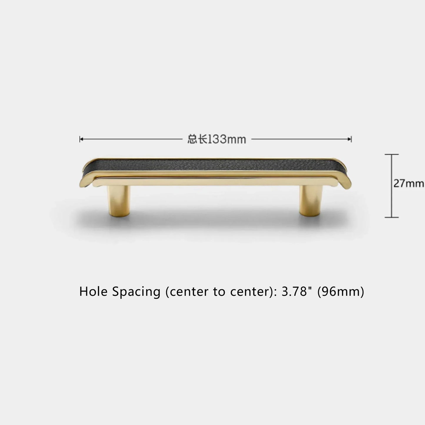 Black Leather and Gold Zinc Alloy Cabinet Handle – Luxury Drawer Pull for Wardrobes and Dressers (128mm)