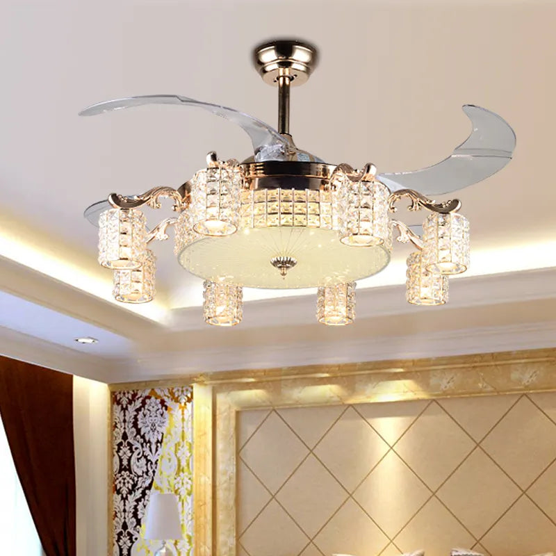 LED Crystal Gold Fan Lights Living Room Modern Fan With Remote Control Luxury Ceiling Fans 110V 260V Ceiling Fans Lighting