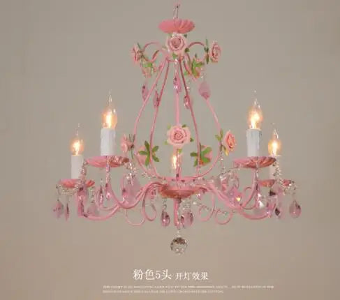 Contemporary Pink Ceiling Chandelier - E14 LED Lighting with Crystal, Iron, and Ceramic Accents