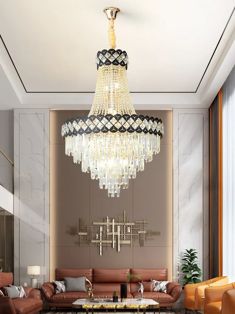 Duplex Building Crystal Chandelier - Post-Modern Light Luxury Elegance for Spiral Staircases, Halls, Villas, and Living Rooms with Suspended Gloss Lighting