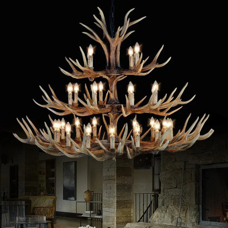Rustic Antler Chandelier - Industrial Wind Lamps for Restaurant, Internet Cafe, and Hotel Decor