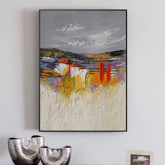 Gray yellow Oil Painting On Canvas Handmade Abstract Landscape Thick Oil Wall Art Hand Painted Large Sized Decoration Paintings