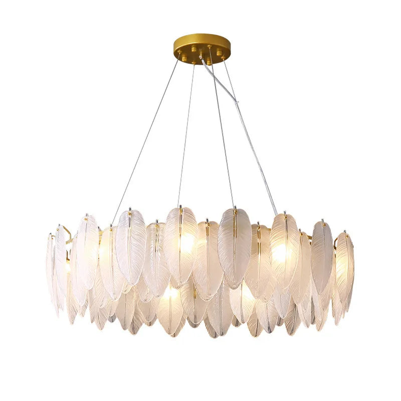 Unique Goose Feather LED Chandelier - Artistic White Glass - Designer Lighting Fixture for Foyer and More