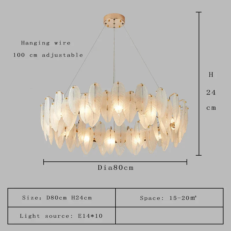 Unique Goose Feather LED Chandelier - Artistic White Glass - Designer Lighting Fixture for Foyer and More