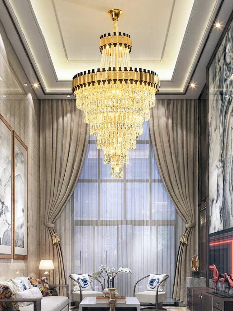 Duplex Building Chandelier - Post-Modern Light Luxury Crystal Elegance for Villas, Living Rooms, and Staircase Illumination