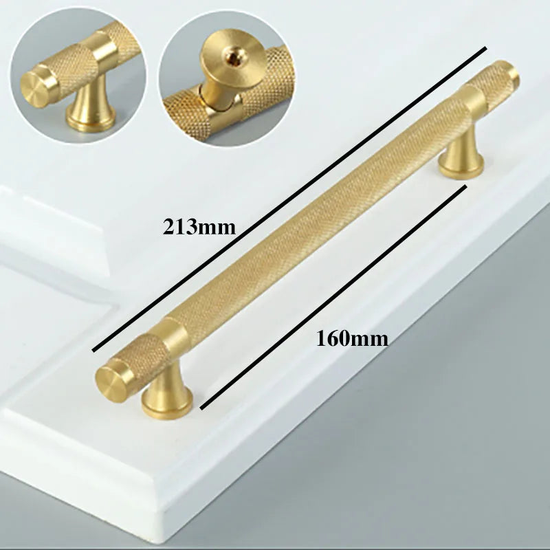 Gold Knurled Brass Handles – Textured Kitchen Cabinet Pulls and Wardrobe Knobs (50-500mm)