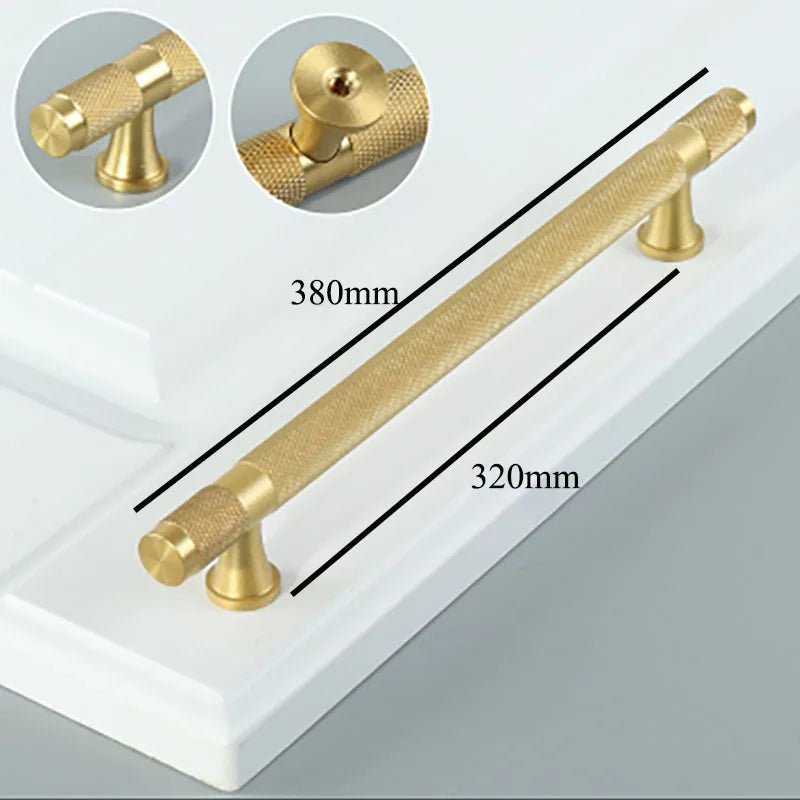 Gold Knurled Brass Handles – Textured Kitchen Cabinet Pulls and Wardrobe Knobs (50-500mm)