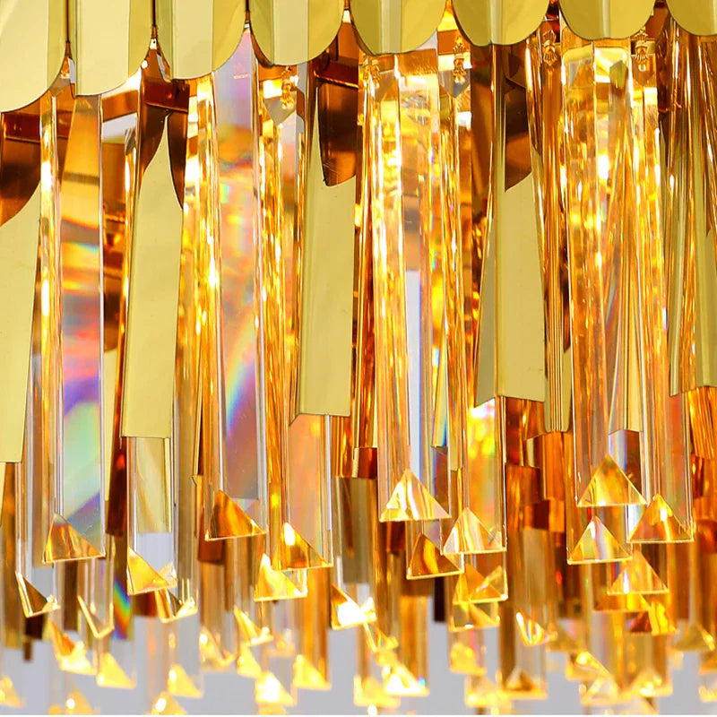 Elegant Post-Modern Crystal Chandelier - Stainless Steel Golden Round Lighting for Living Rooms, Dining Rooms, and Bedrooms