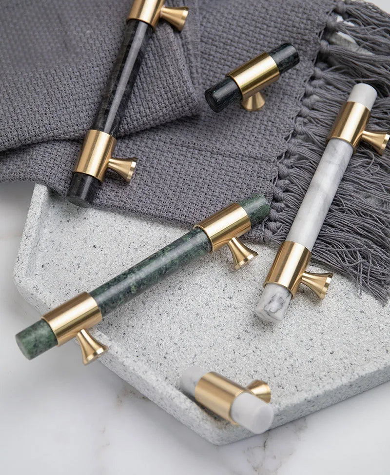 Natural Stone Cabinet Handles – Brass and Marble Wardrobe Knobs for Nordic Furniture