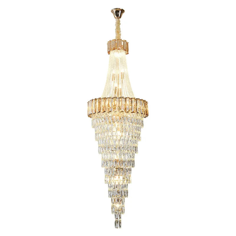 Large Modern Crystal Chandelier For Staircase Luxury Amber Smoky Gray Home Decor Hanging Light Fixture Long Hall Lobby Led  Lamp