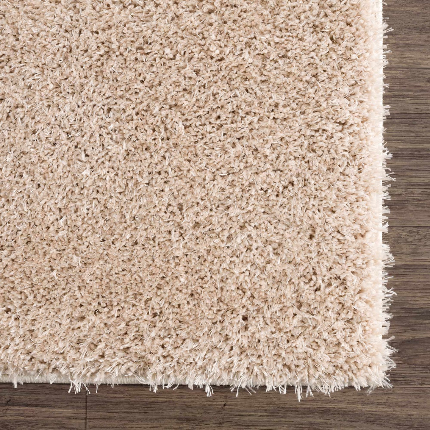 Faina Solid Beige Shag Rug Washable