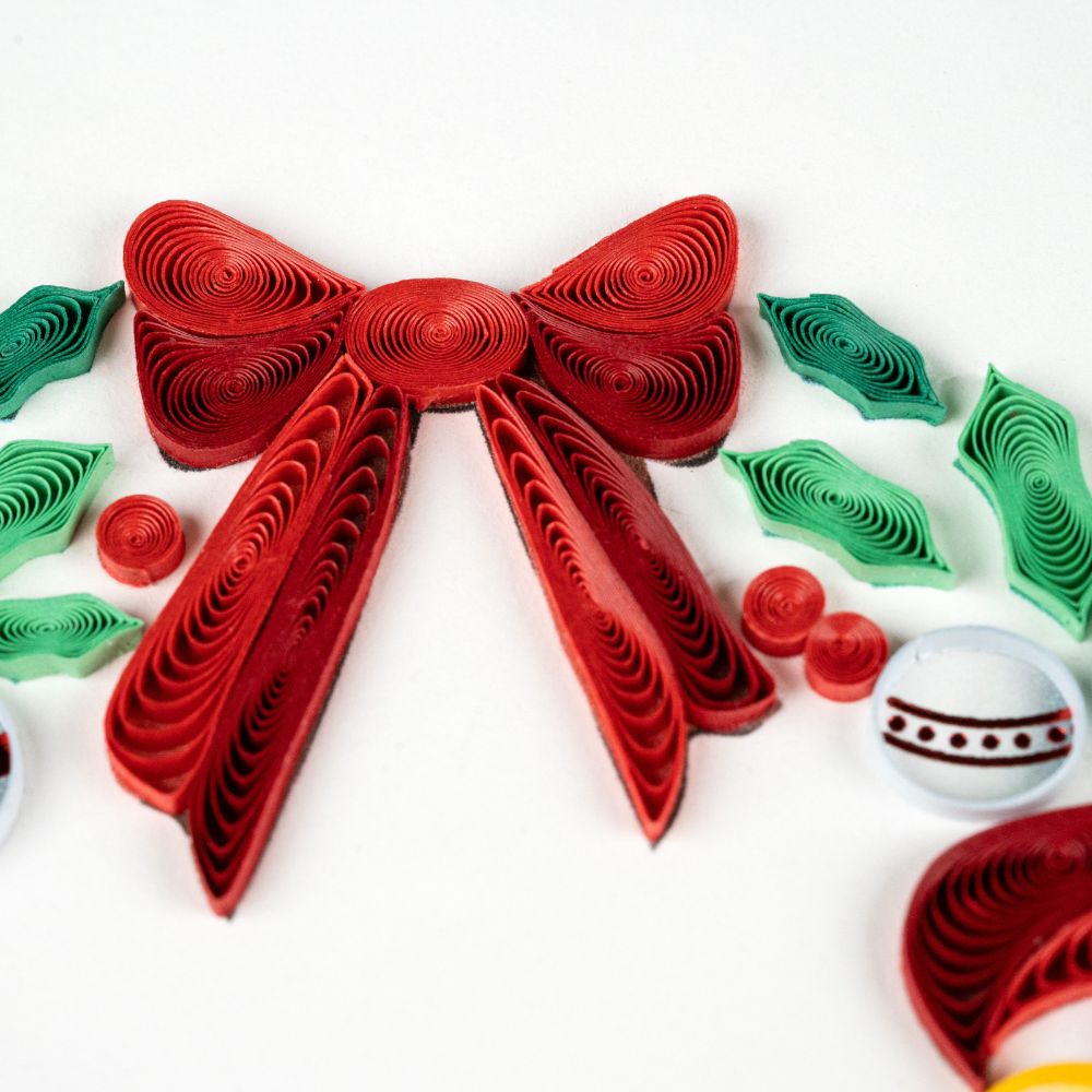 Holiday Wreath with Ornaments Quilled Greeting Card
