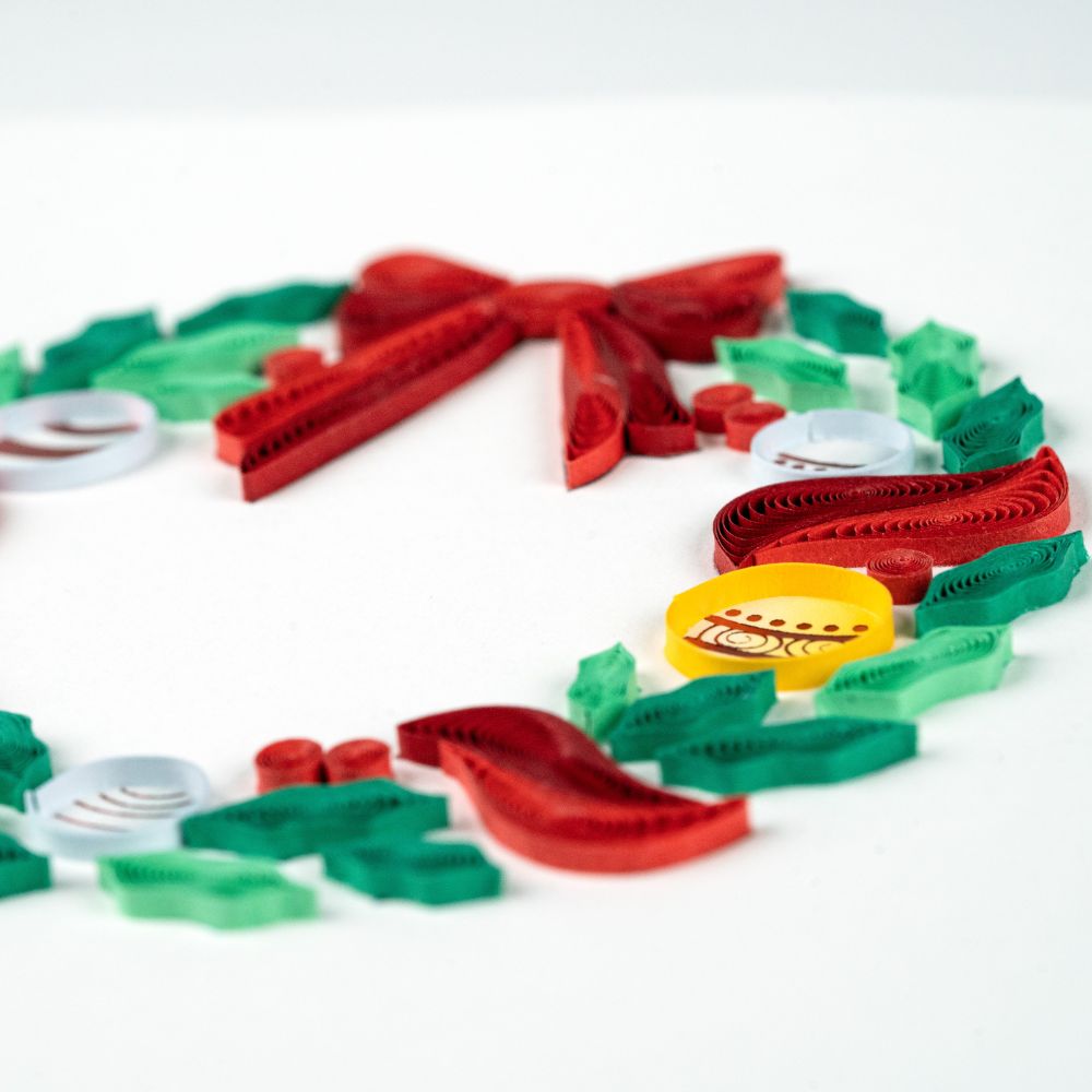 Holiday Wreath with Ornaments Quilled Greeting Card