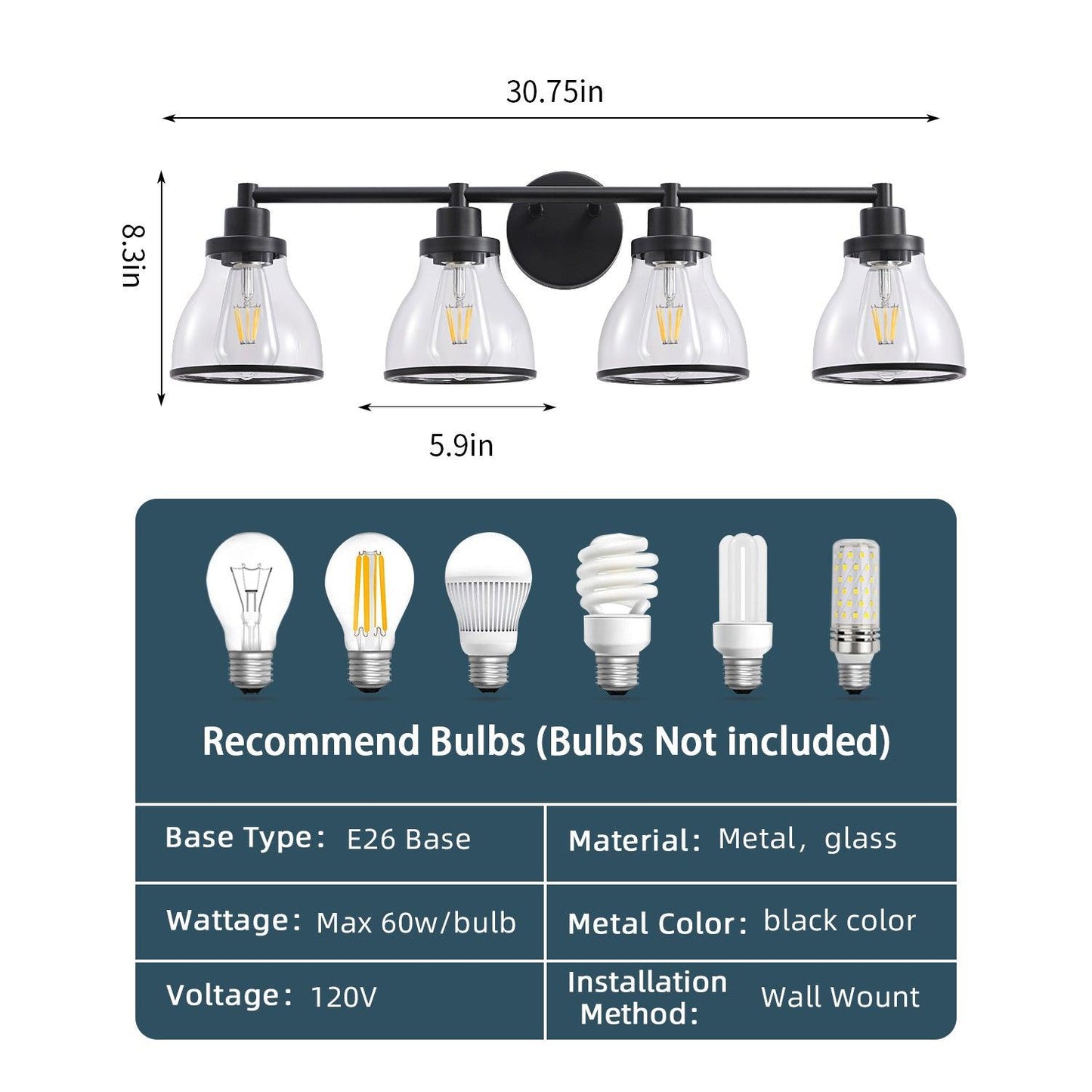 Hermosa Modern 4-Light Bathroom Vanity Light