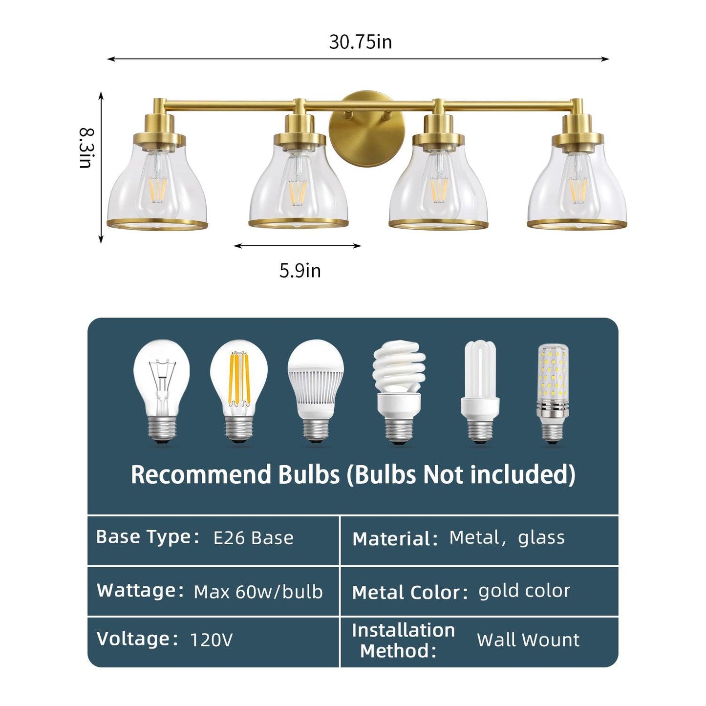 Hermosa Modern 4-Light Bathroom Vanity Light