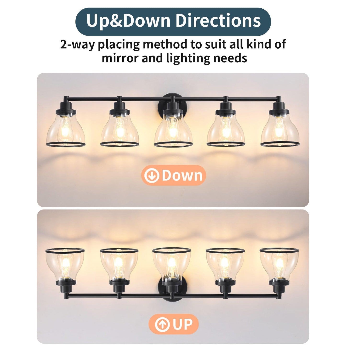 Hermosa Modern Polished Nickel & Black 5-Light Bathroom Vanity Light