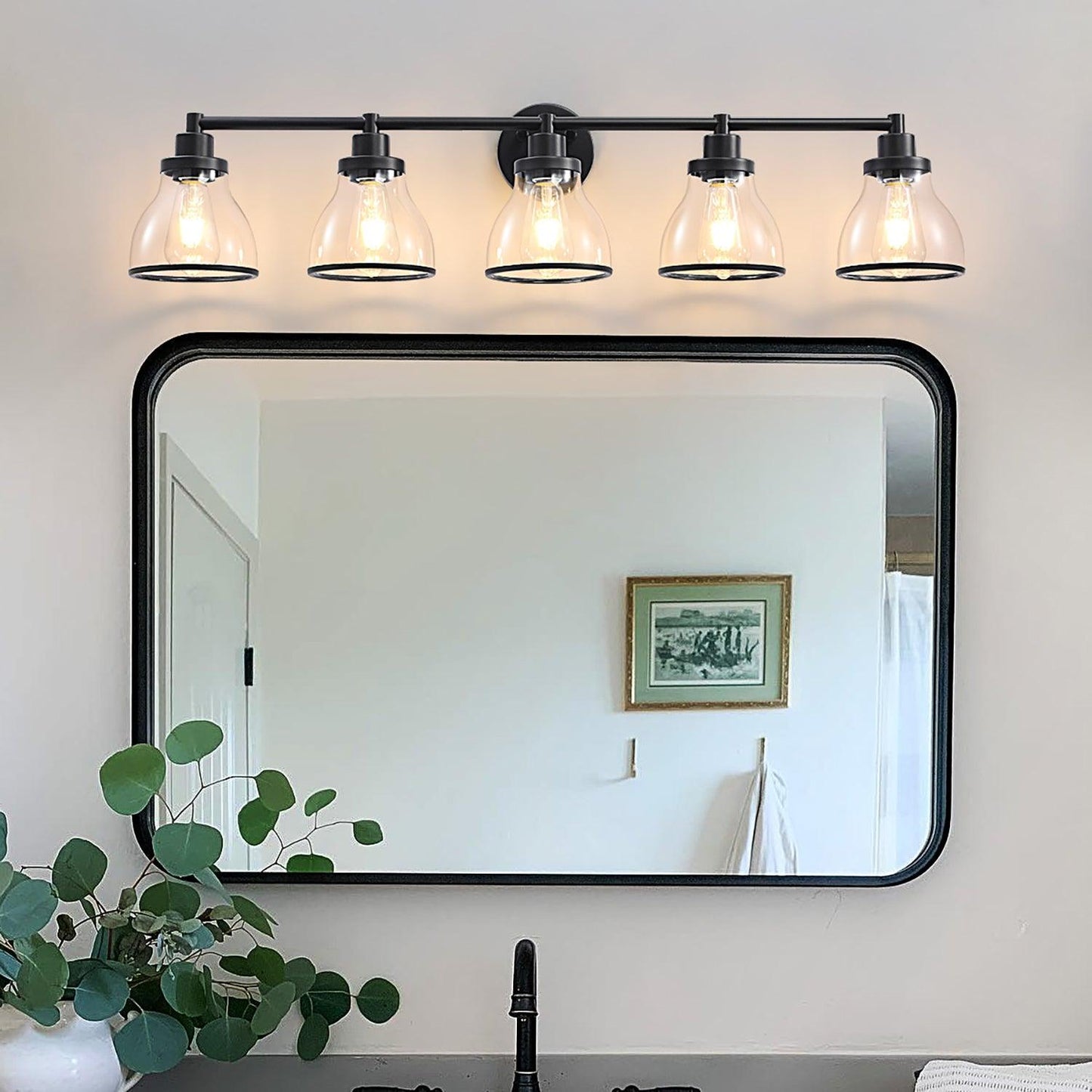 Hermosa Modern Polished Nickel & Black 5-Light Bathroom Vanity Light