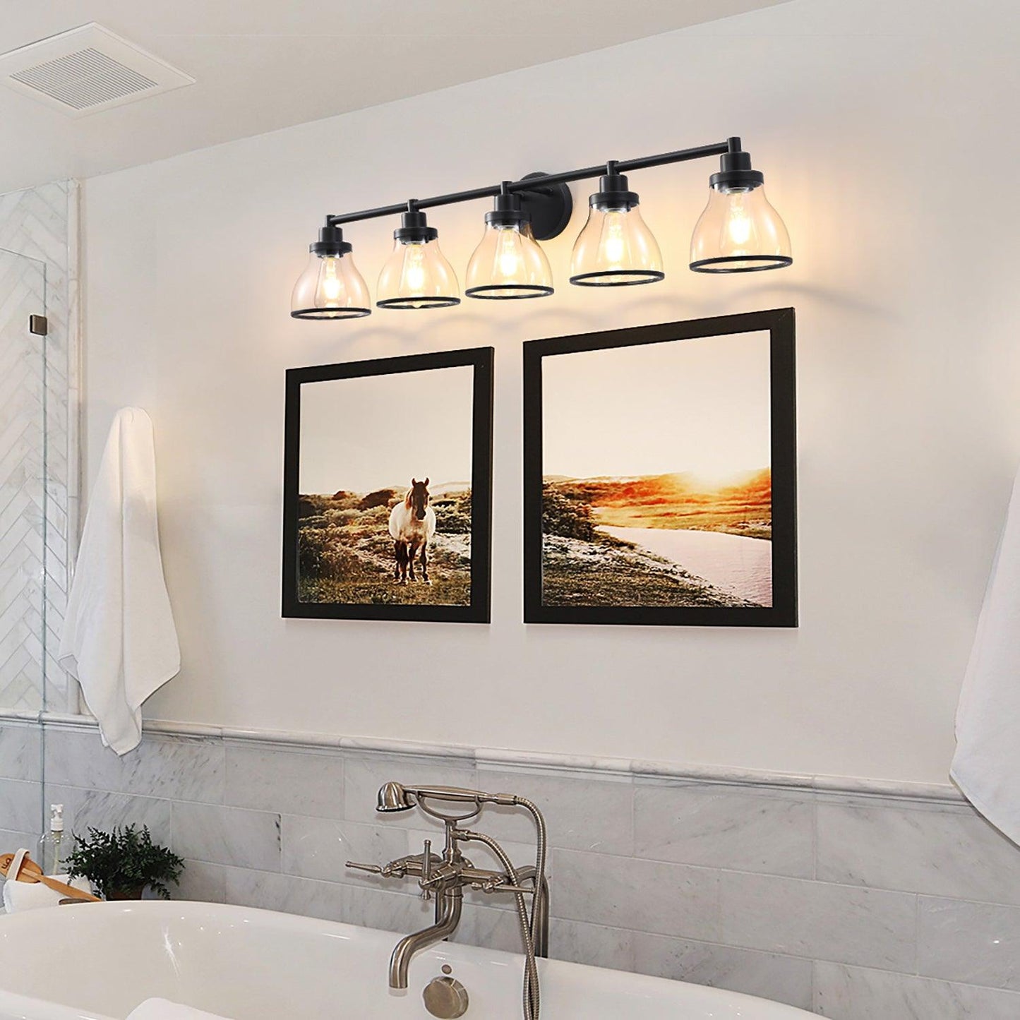 Hermosa Modern Polished Nickel & Black 5-Light Bathroom Vanity Light