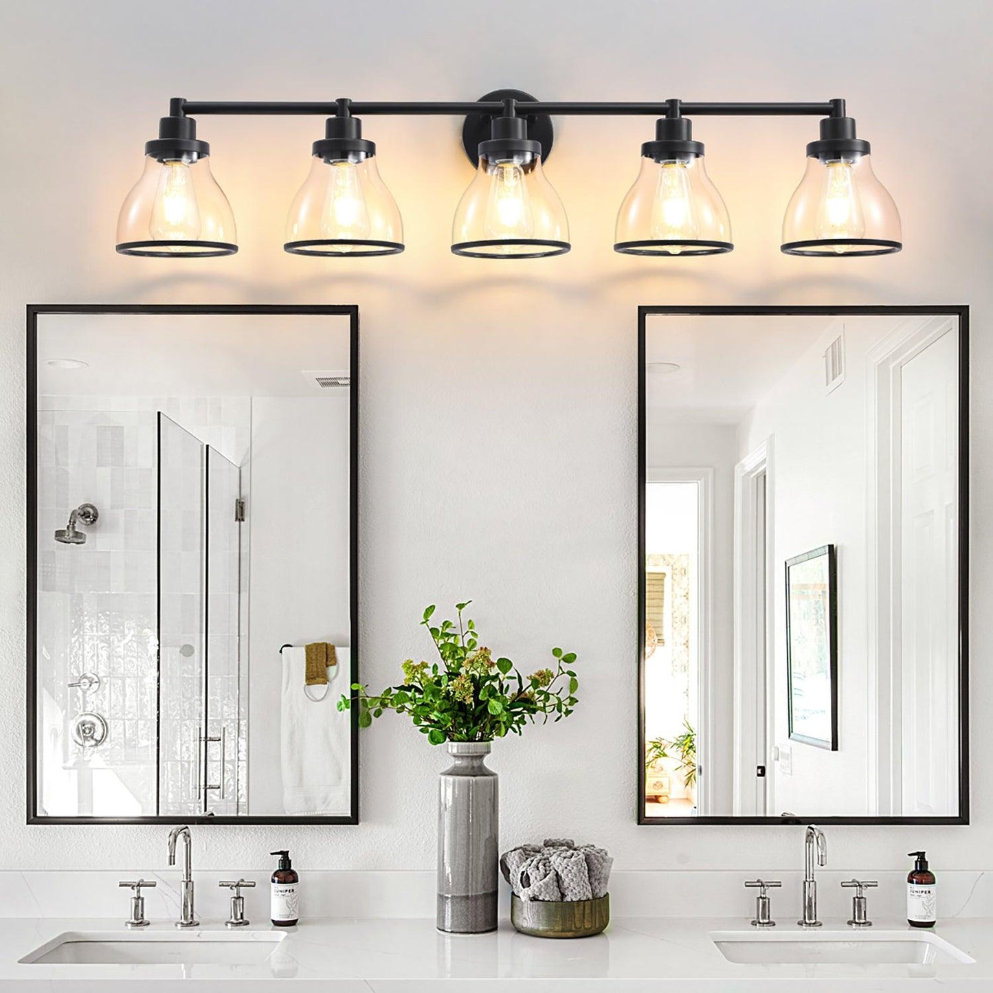 Hermosa Modern Polished Nickel & Black 5-Light Bathroom Vanity Light