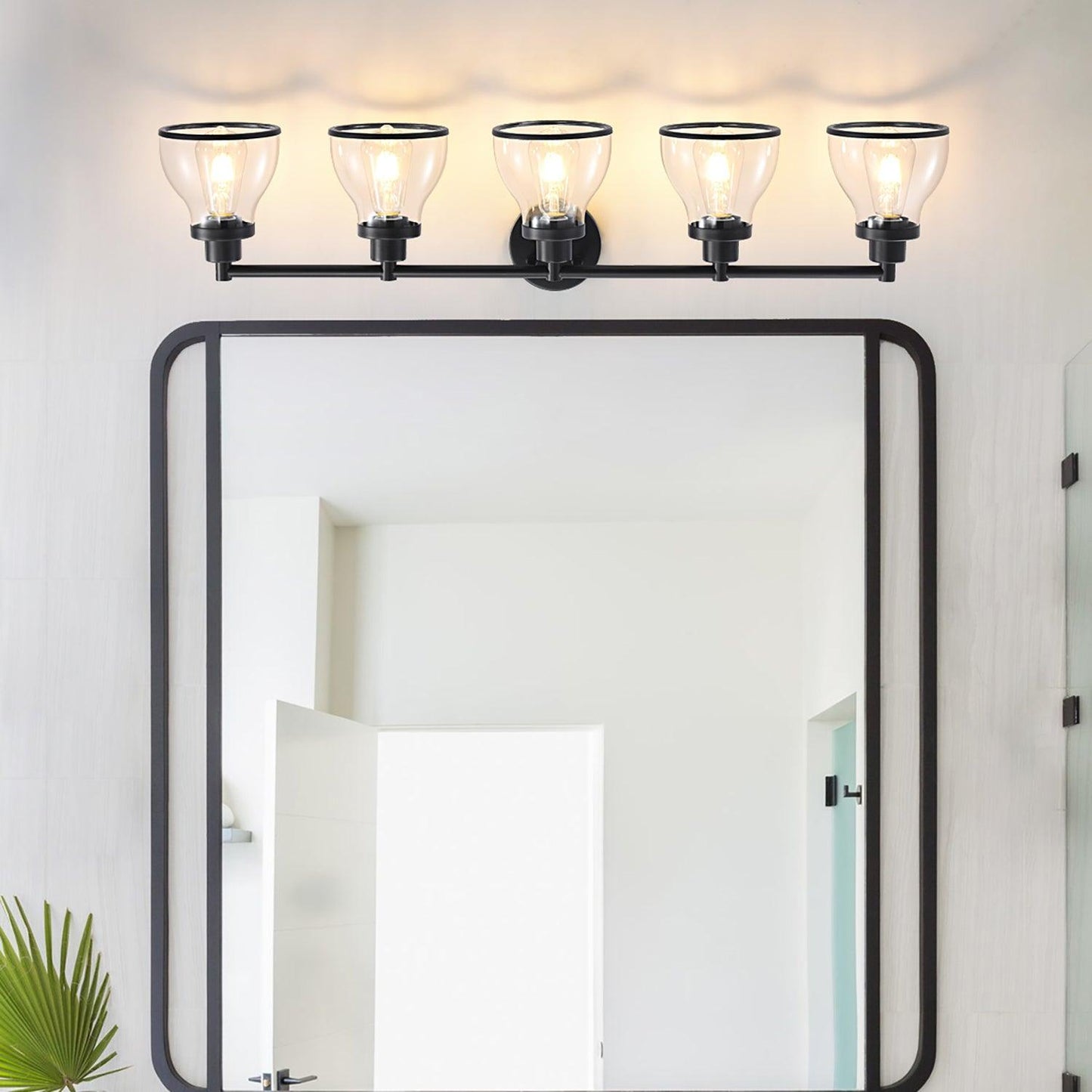 Hermosa Modern Polished Nickel & Black 5-Light Bathroom Vanity Light