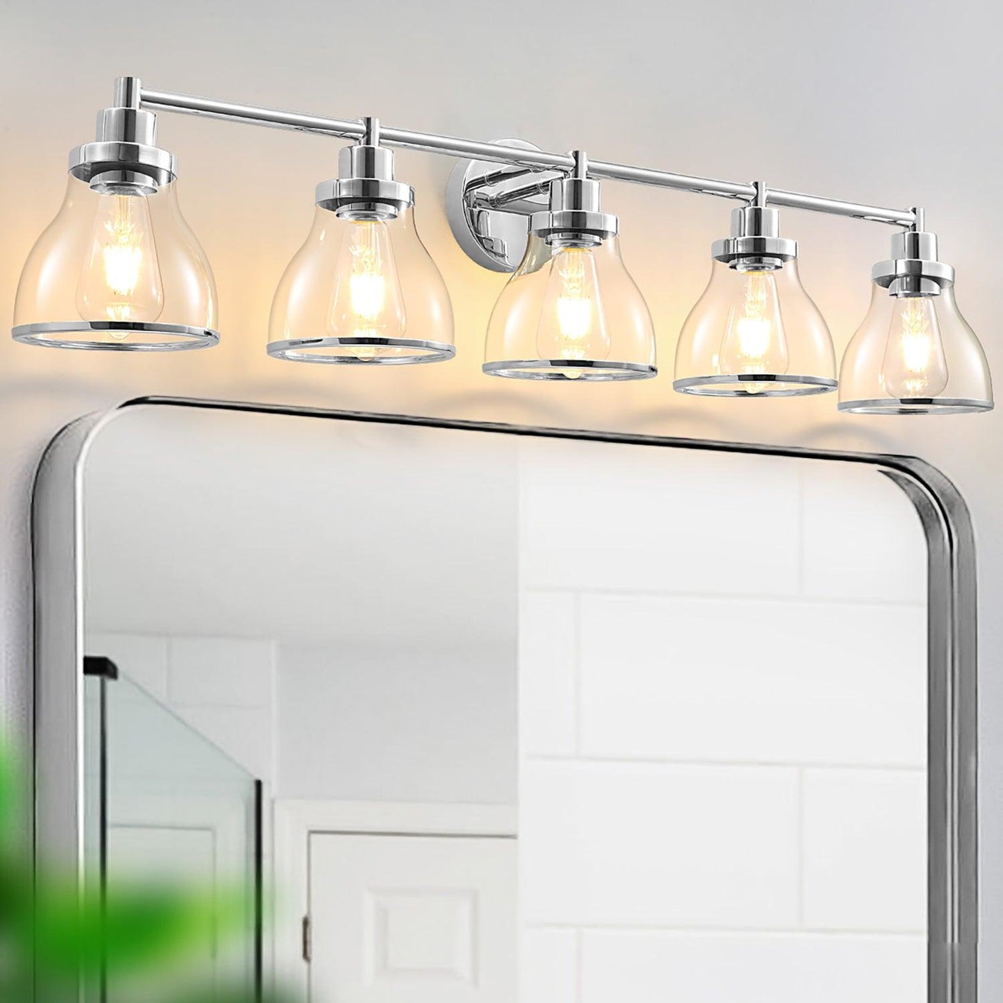 Hermosa Modern Polished Nickel & Black 5-Light Bathroom Vanity Light