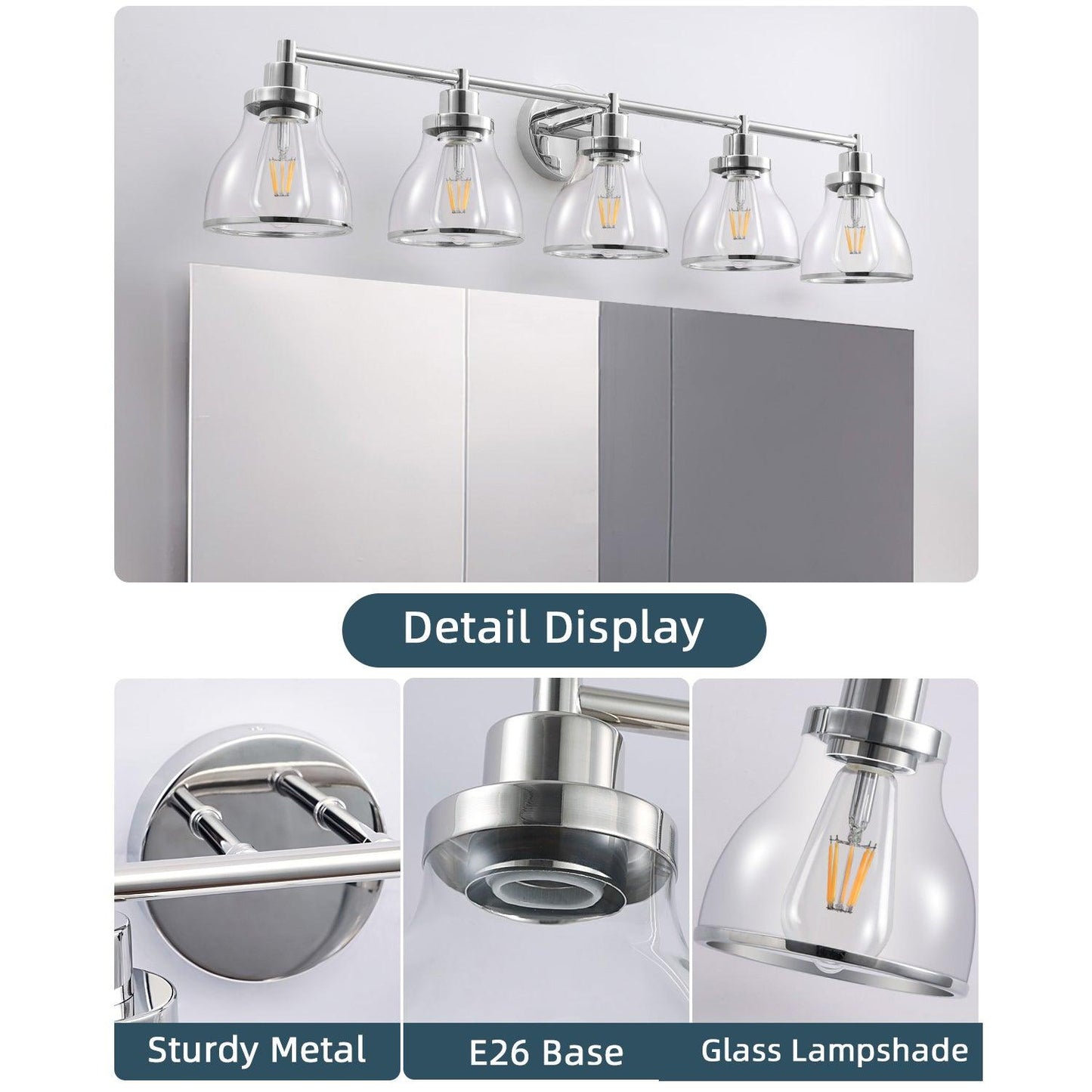 Hermosa Modern Polished Nickel & Black 5-Light Bathroom Vanity Light