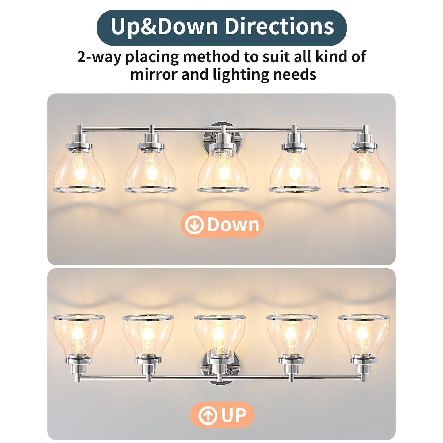 Hermosa Modern Polished Nickel & Black 5-Light Bathroom Vanity Light