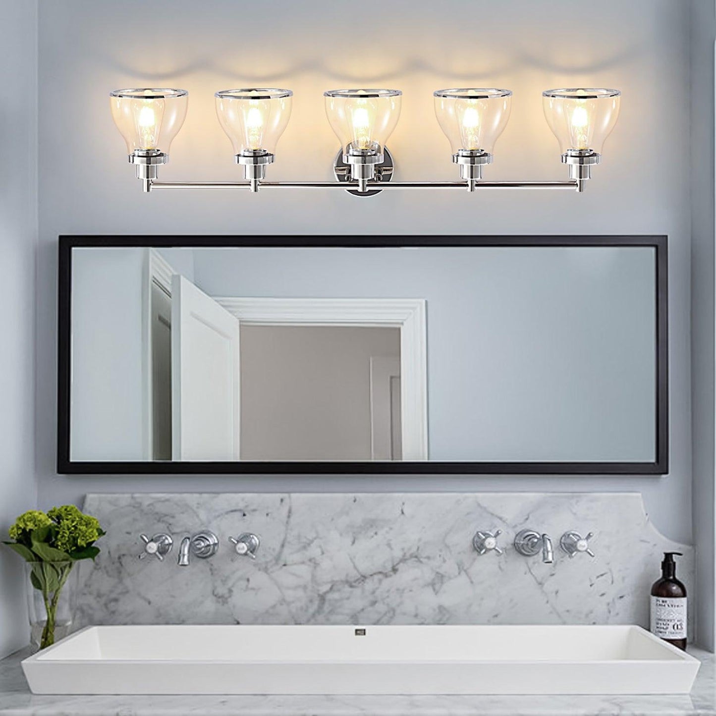 Hermosa Modern Polished Nickel & Black 5-Light Bathroom Vanity Light