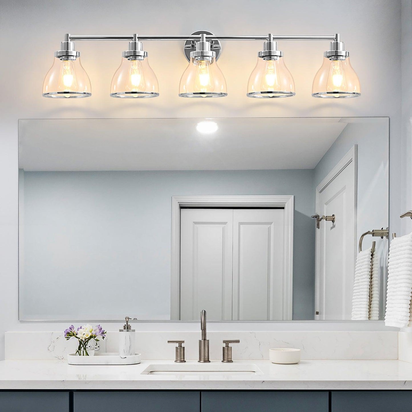 Hermosa Modern Polished Nickel & Black 5-Light Bathroom Vanity Light