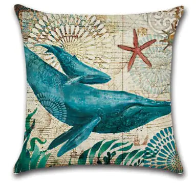 Blue Wind Sea Life Linen Pillowcase 18x18in