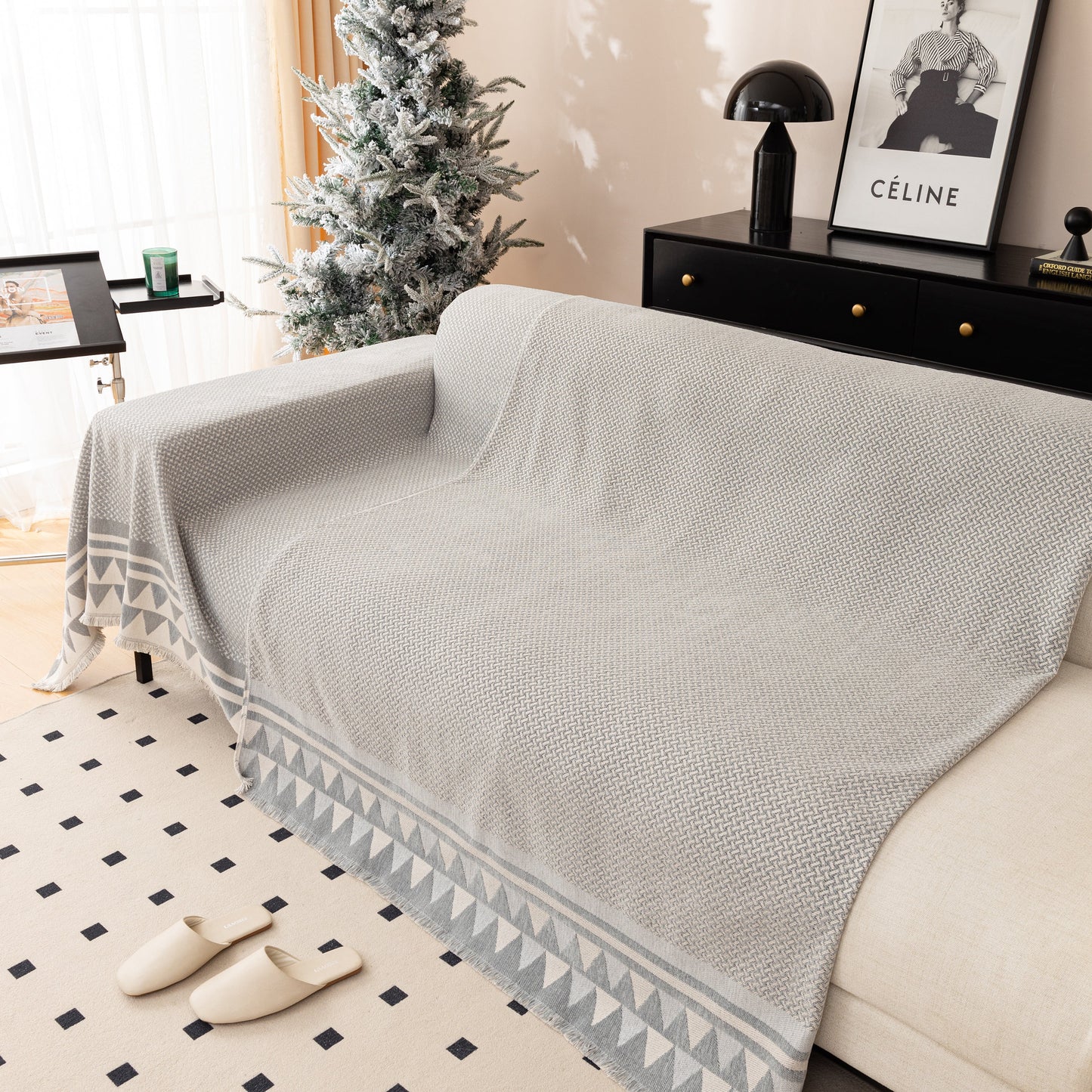 Chenille Jacquard Sofa Throw Blanket Cover Soft Polyester Weave Couch Throw Cover for Pets Dog Kids