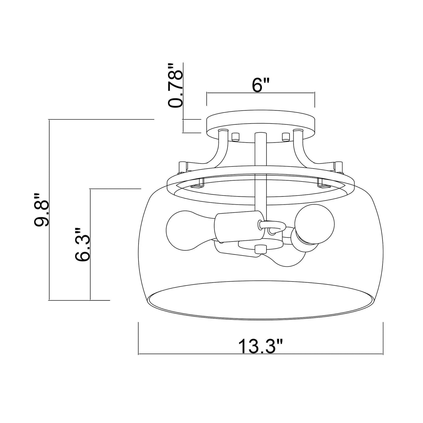 13 Inch 3-Light Brass Gold Semi-Flush Mount Ceiling Light Fixture with Clear Glass Shade