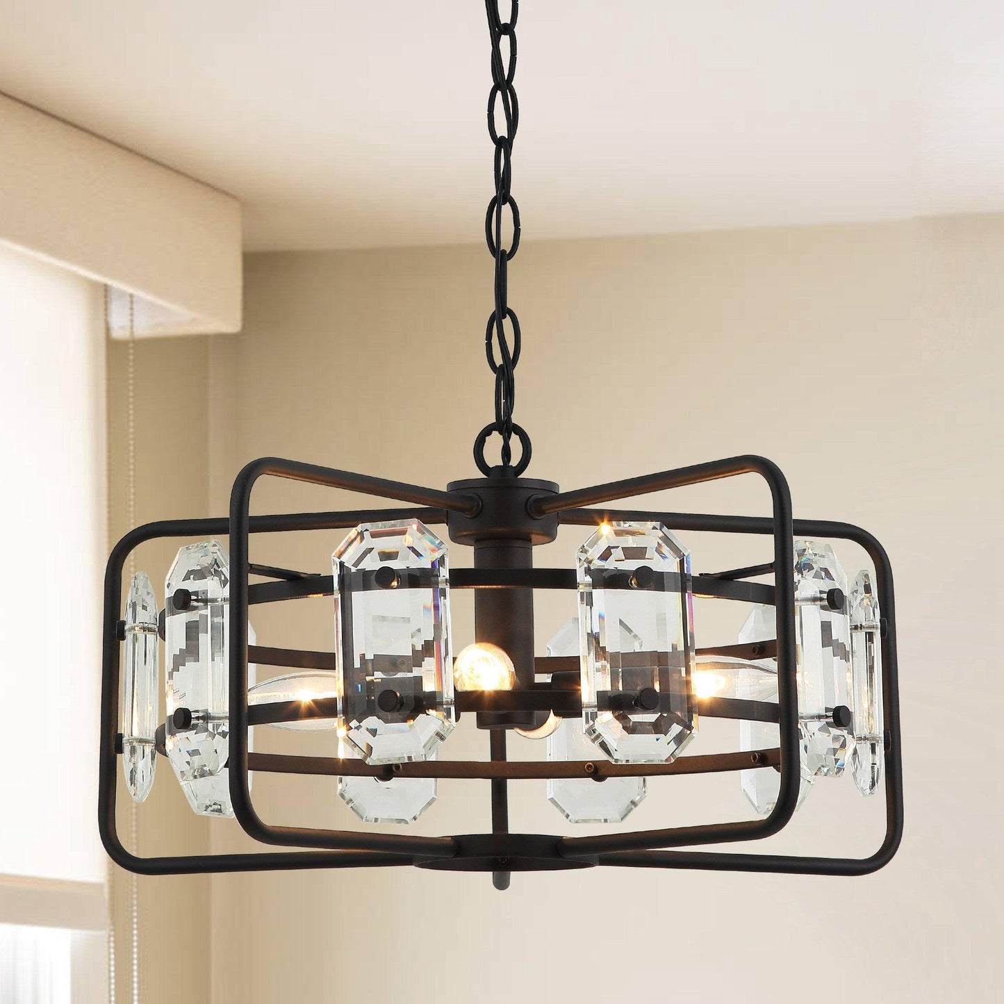 4-Light Golden or Black Modern Crystal Island Pendant Light