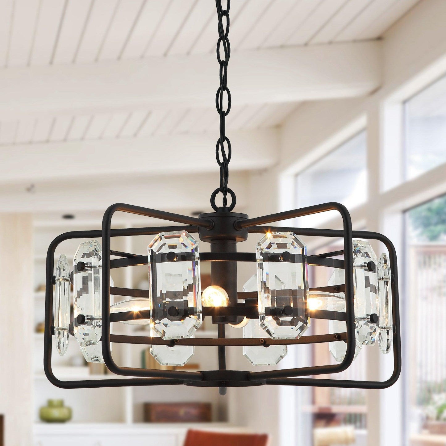 4-Light Golden or Black Modern Crystal Island Pendant Light