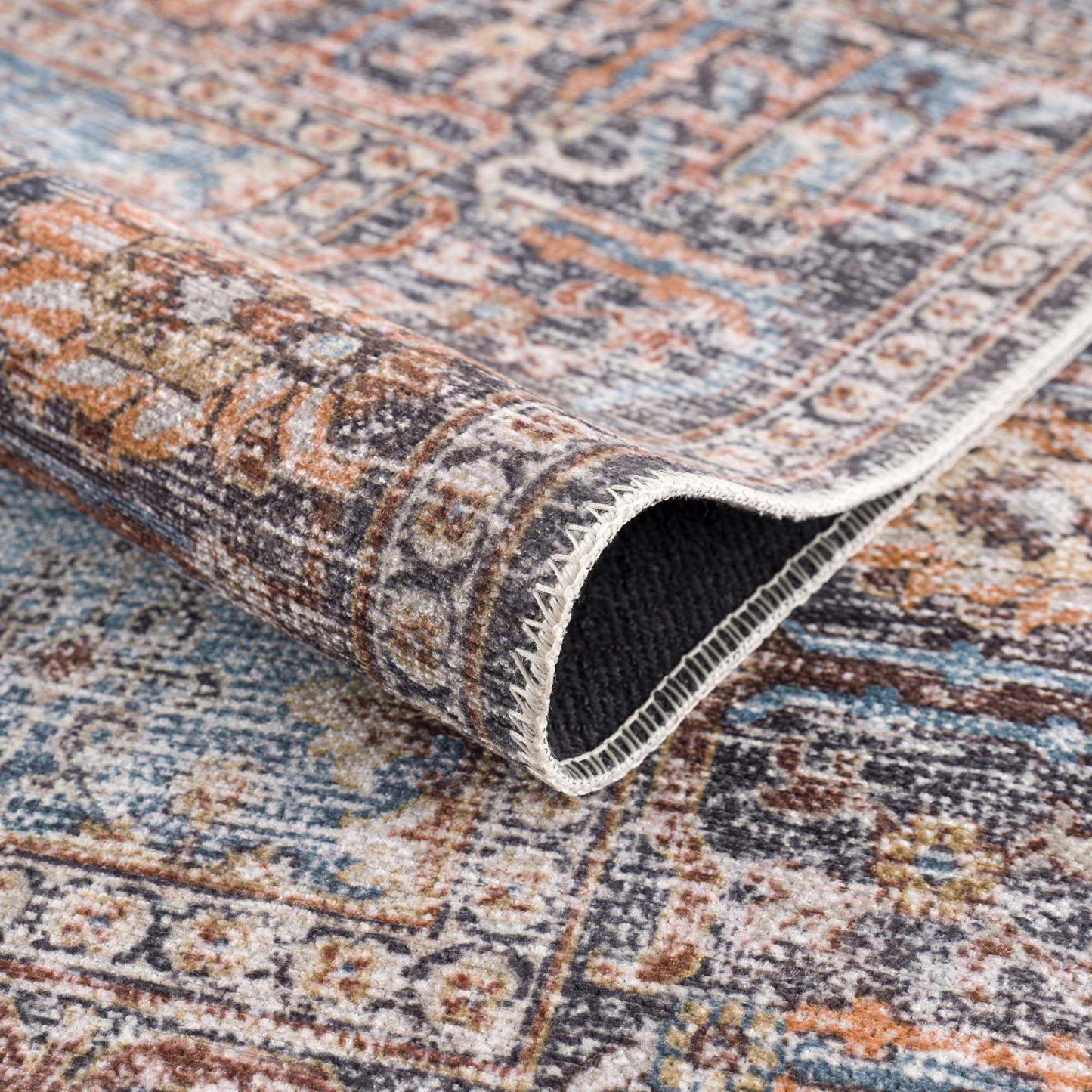 Blue Burgundy Holi-2302 Washable Area Rug