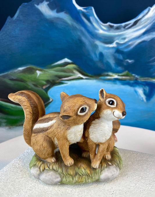 Hand-Painted Sweetheart Chipmunks. Masterpiece Porcelain by HOMCO. Fall Home & Retail Decoration. Modern Farmhouse. Table Centerpiece.