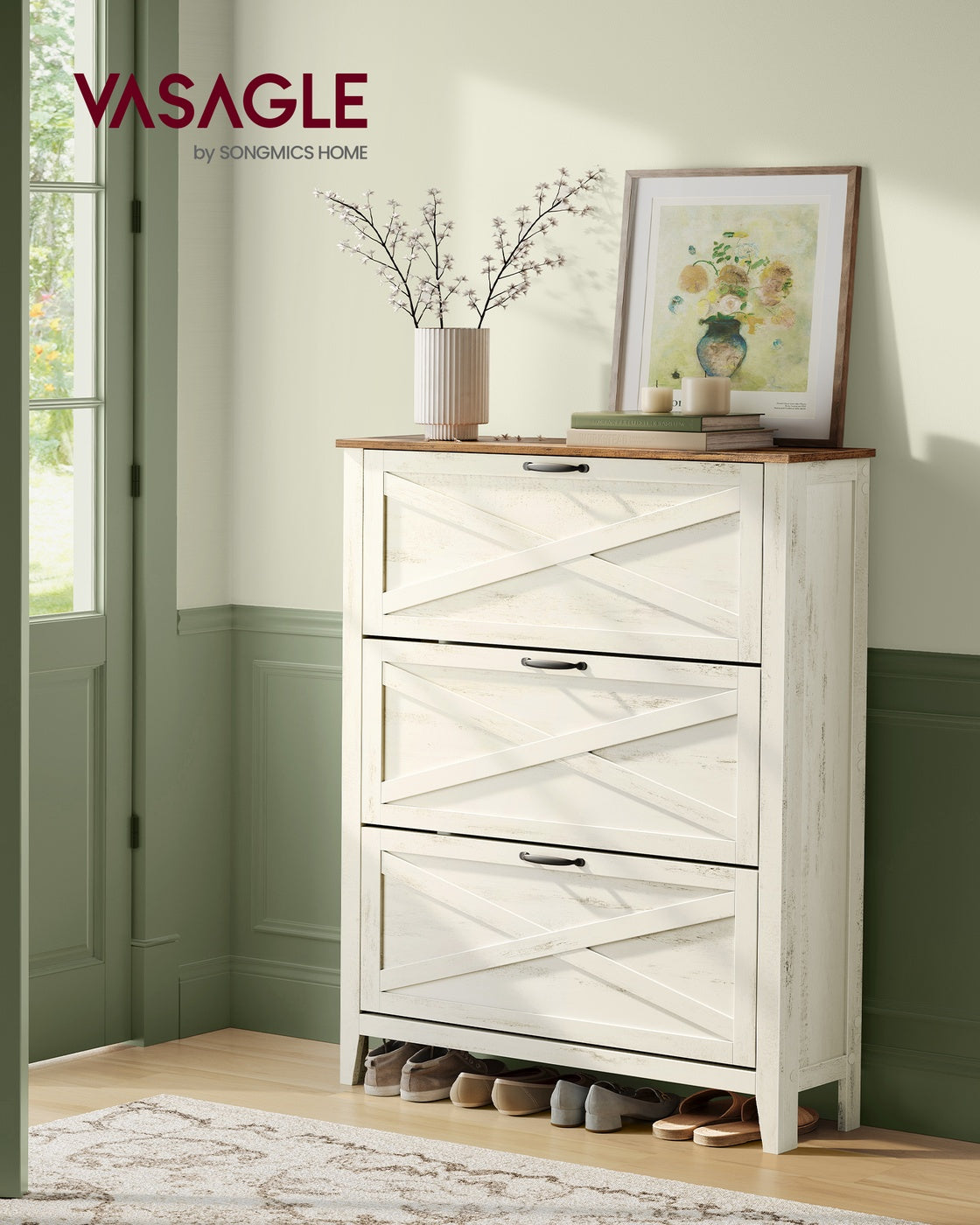 LIRY Collection - Shoe Storage Cabinet Organizer with 3 Flip Drawers