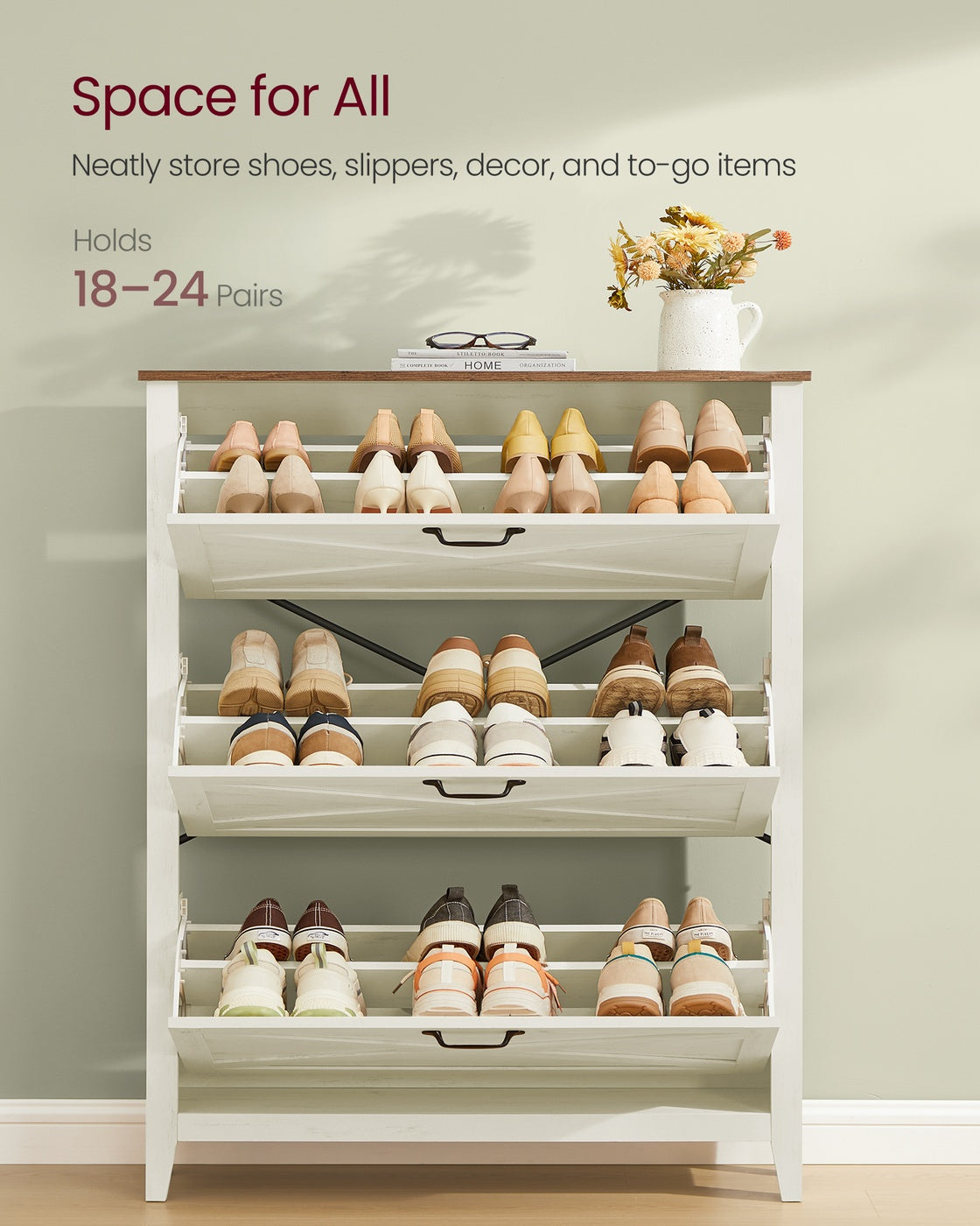 LIRY Collection - Shoe Storage Cabinet Organizer with 3 Flip Drawers
