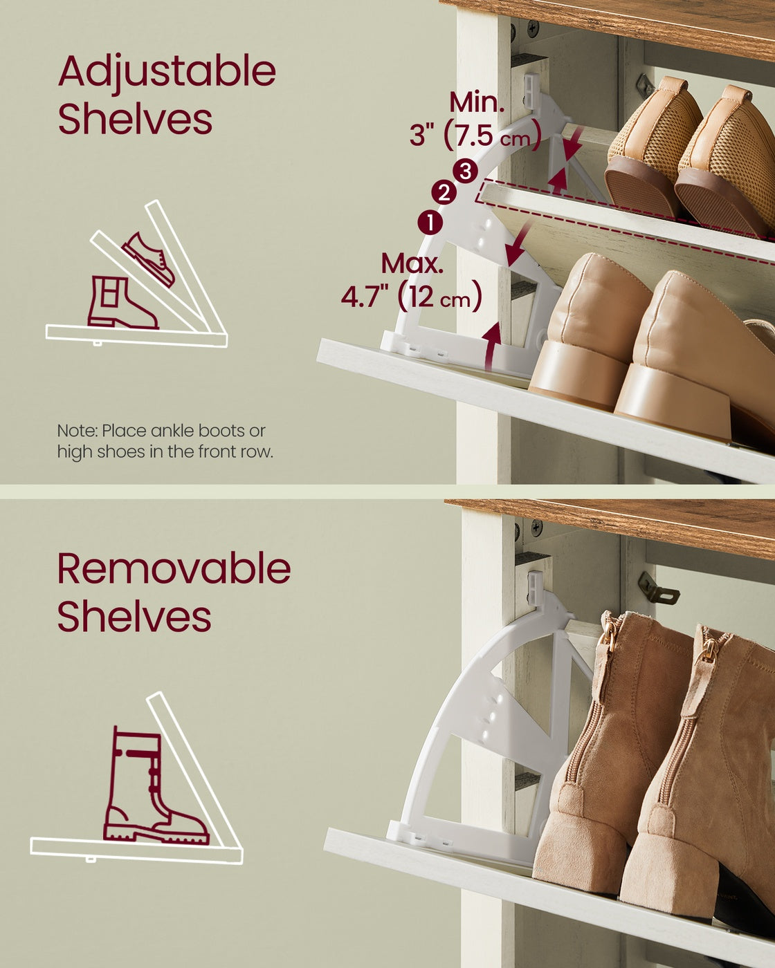 LIRY Collection - Shoe Storage Cabinet Organizer with 3 Flip Drawers