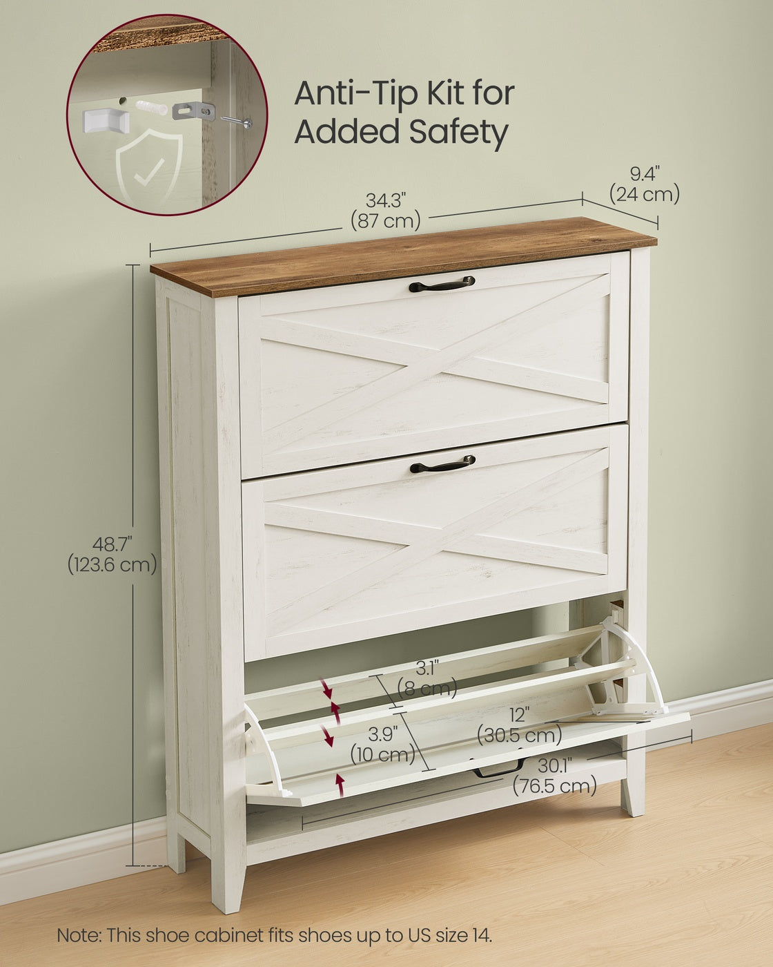 LIRY Collection - Shoe Storage Cabinet Organizer with 3 Flip Drawers
