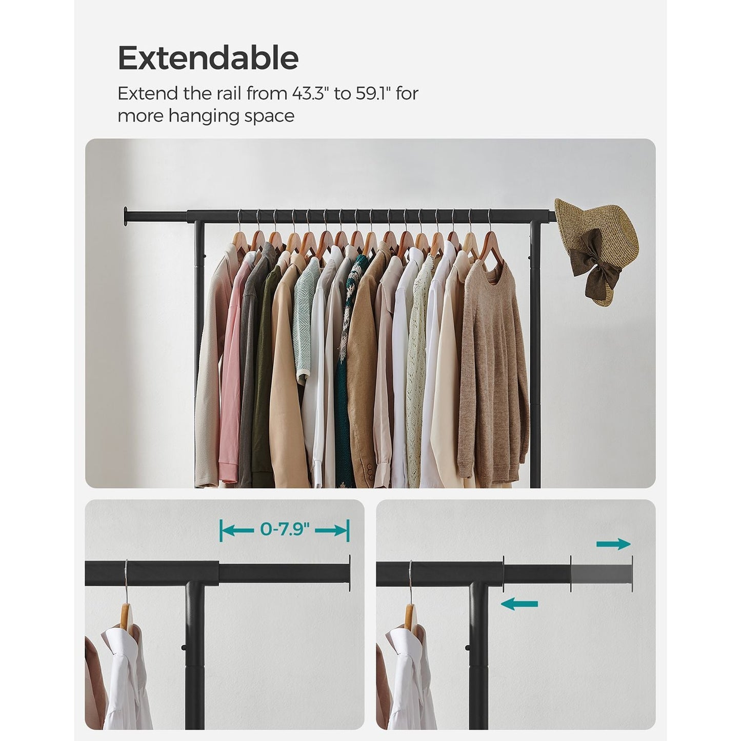 Heavy-Duty Clothes Rack with Extendable Hanging Rod