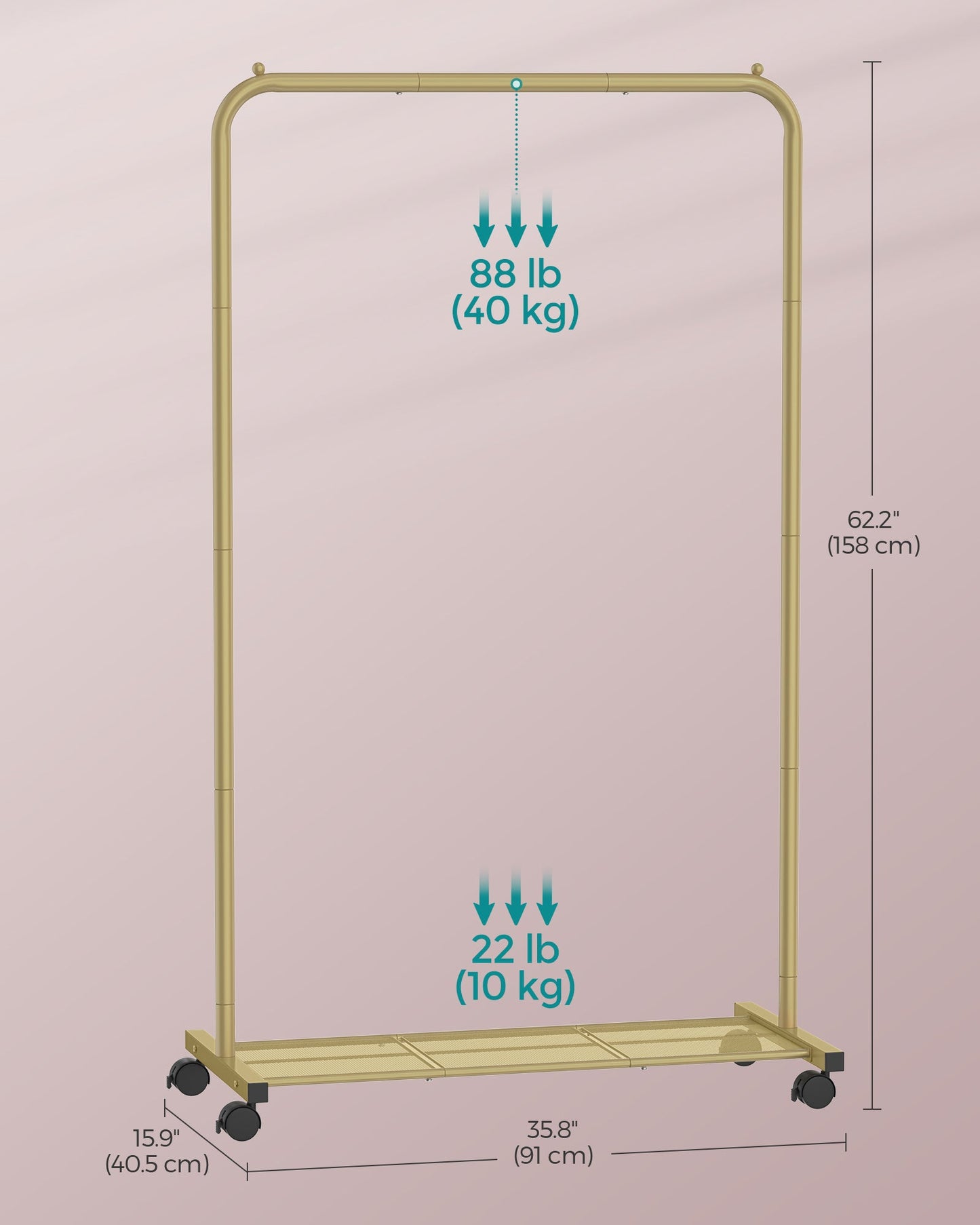 Clothes Rack with Wheels and Dense Mesh Storage Shelf